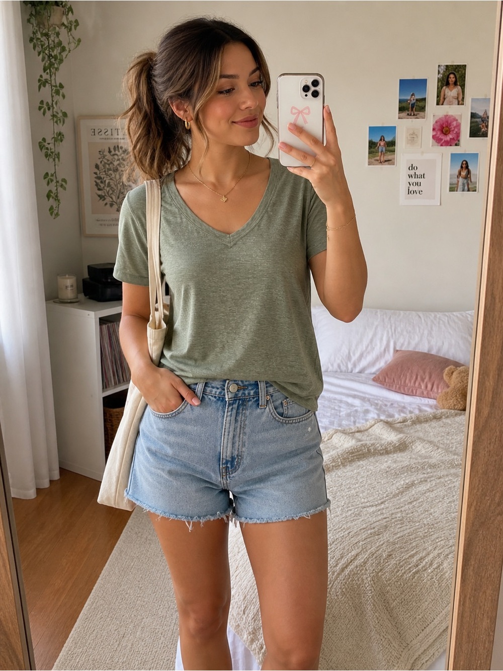 Aeropostale Women's V-Neck Loose Fit Tee - Sage